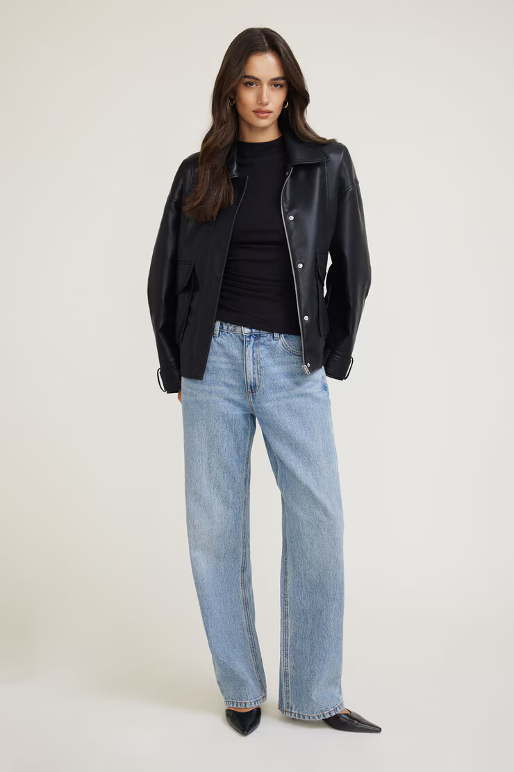 Oversized Faux Leather Aviator Jacket | Dynamite Clothing