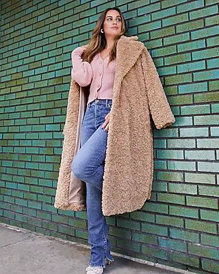 Belted Faux Fur Trench Coat | Express