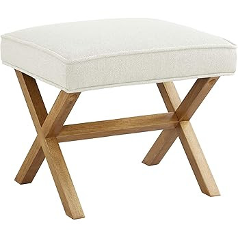 Amazon Basics Mid-Century Square Modern X Ottoman Chair, Linen, Ivory, 18"D x 20"W x 18"H (Previo... | Amazon (US)