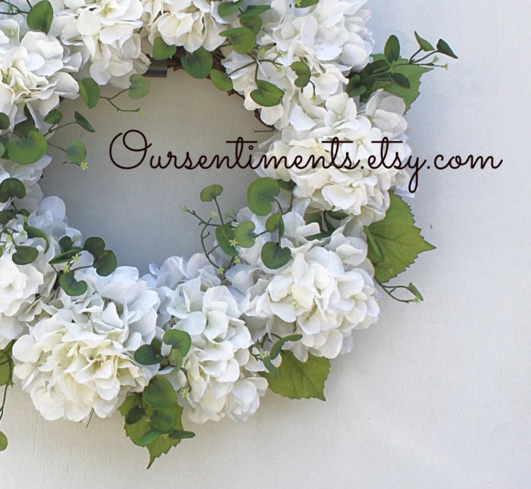 White Hydrangeas - Wedding Decor - Year Round Door Wreath, Floral wreaths, every day wreath Summe... | Etsy (US)