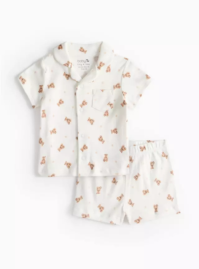 Bear Printed Cotton Pyjama Set 9-12 months | Tu Clothing