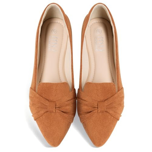 MUSSHOE Women's Flats Comfortable Pointed Toe Slip on Flat Shoes for Women, Tan Suede 10 | Amazon (US)
