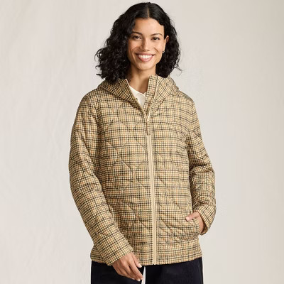 Lands' End Women's Print FeatherFree Quilted Insulated Jacket - Medium - Champagne/Rich Coffee Plaid | Target