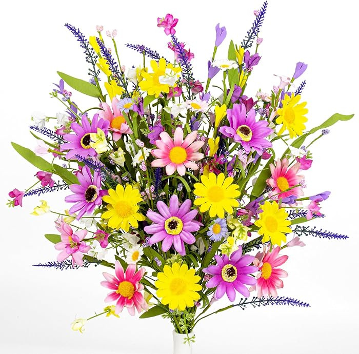 18 PCs Colorful Spring Flowers 17 Inches Spring Floral Stems Rustic Wildflower Bouquet Summer Flo... | Amazon (US)