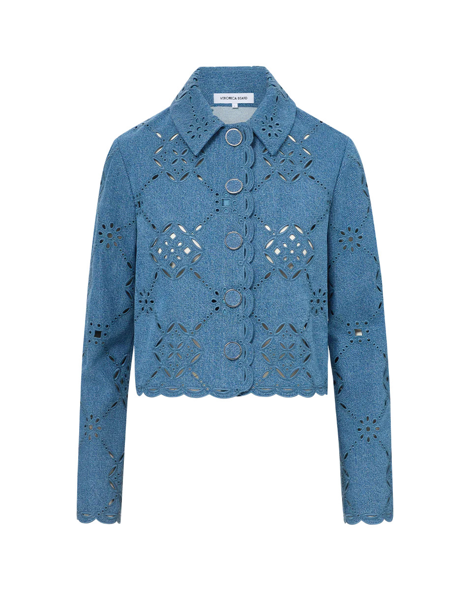Adelaide Eyelet Jacket in Blue Denim | Veronica Beard | Veronica Beard