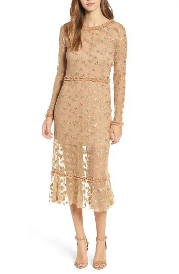 Women's For Love & Lemons Golden Garden Tulle Midi Dress | Nordstrom