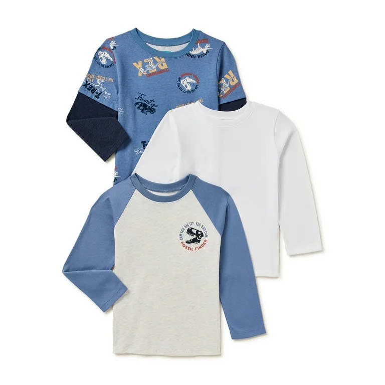 Garanimals Baby and Toddler Boys Long Sleeve Tee, 3-Pack, Sizes 12M-5T | Walmart (US)