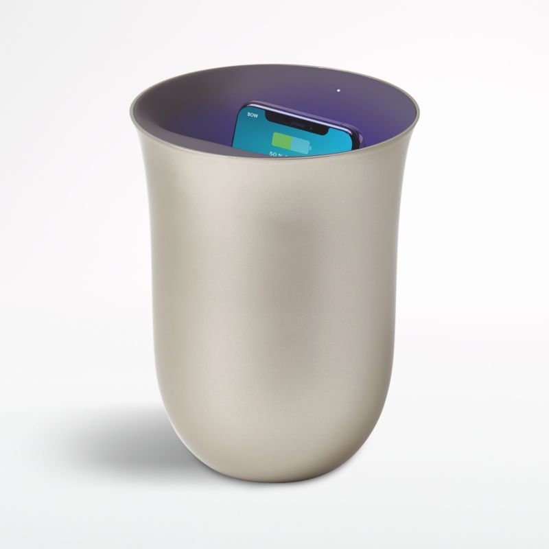 Lexon Light Gold Oblio Wireless Charging Station with Built-in UV Sanitizer | Crate and Barrel | Crate & Barrel