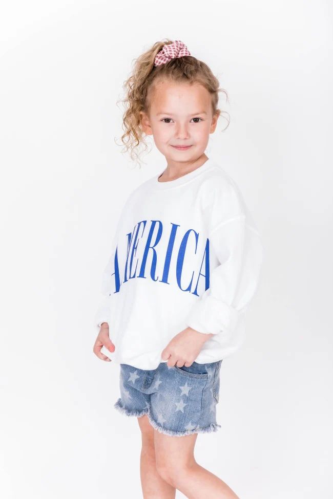 Kids America Varsity Graphic Sweatshirt White | The Pink Lily Boutique