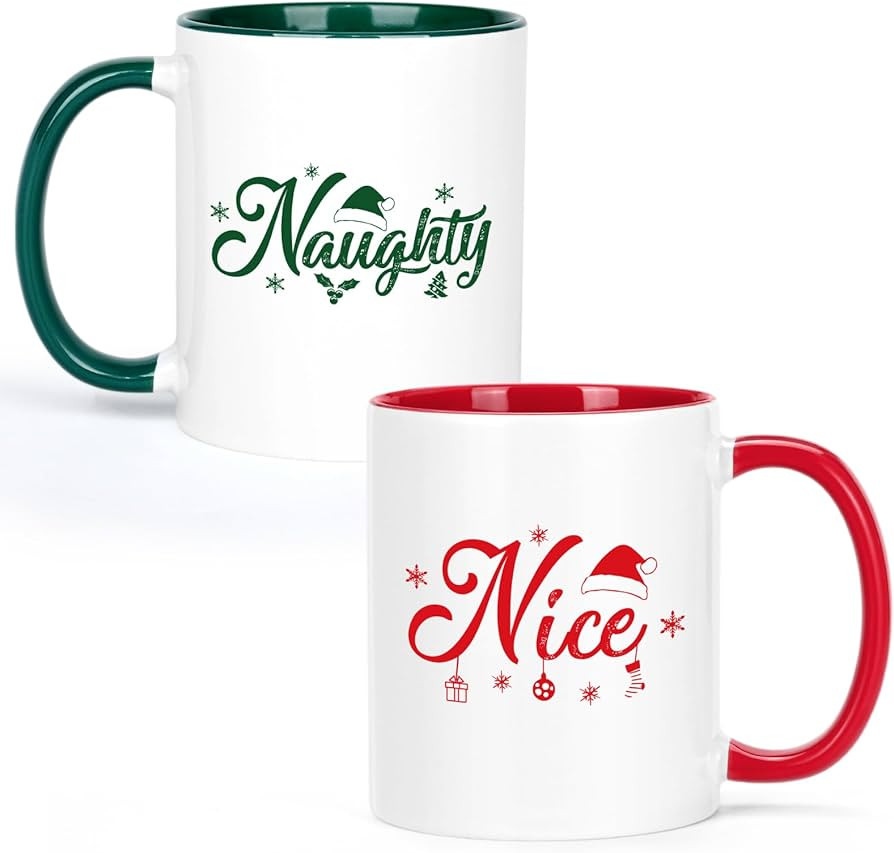 Cabtnca Christmas Mugs, Christmas Coffee Mugs, Naughty & Nice Christmas Mugs Set of 2, Holiday Gi... | Amazon (US)
