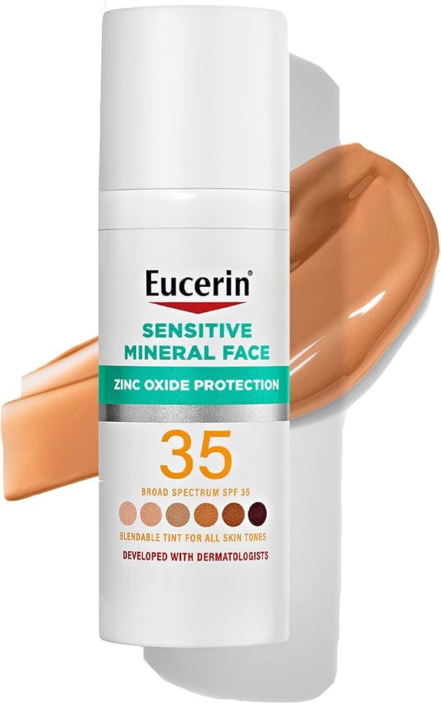 Eucerin Sun Tinted Mineral Face Sunscreen Lotion SPF 35, Non-Comedogenic Mineral Sunscreen with G... | Amazon (US)