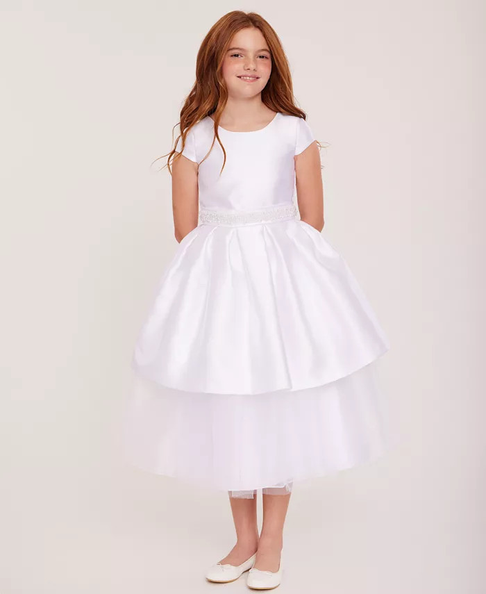 Big Girls Imitation Pearl Mikado Communion Dress | Macy's