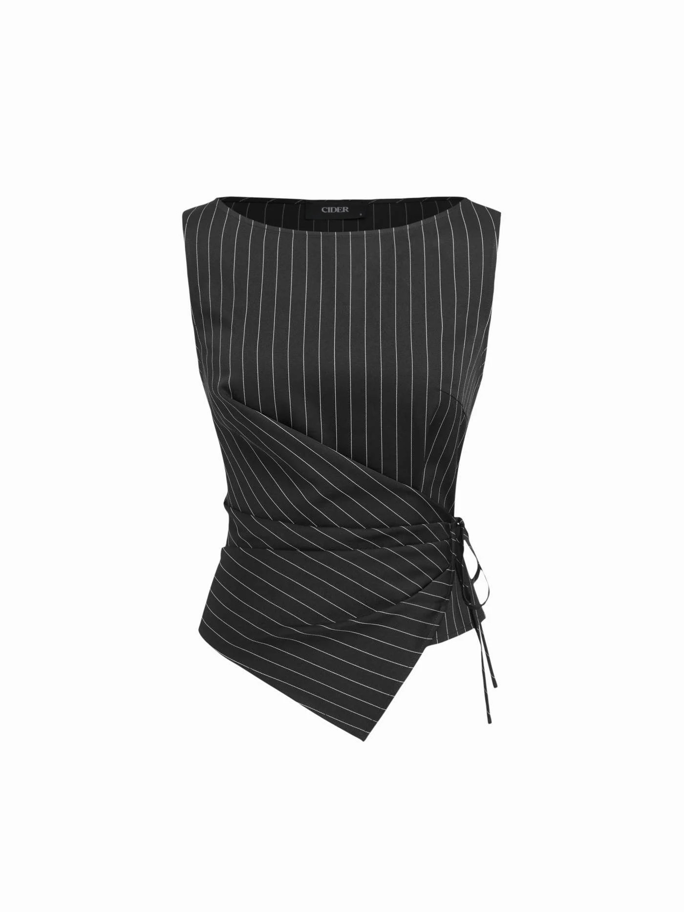 Woven Boat Neck Striped Wrap Knotted Top & Mid Rise Straight Leg Trousers Set For Work | Cider