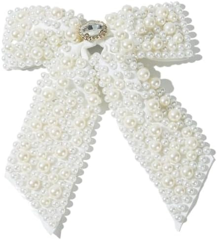 Pearl Bow Barrette,Large Pearl Rhinestone Hair Bow Clips,Rhinestone Hair Clips Hair Accessories, ... | Amazon (US)