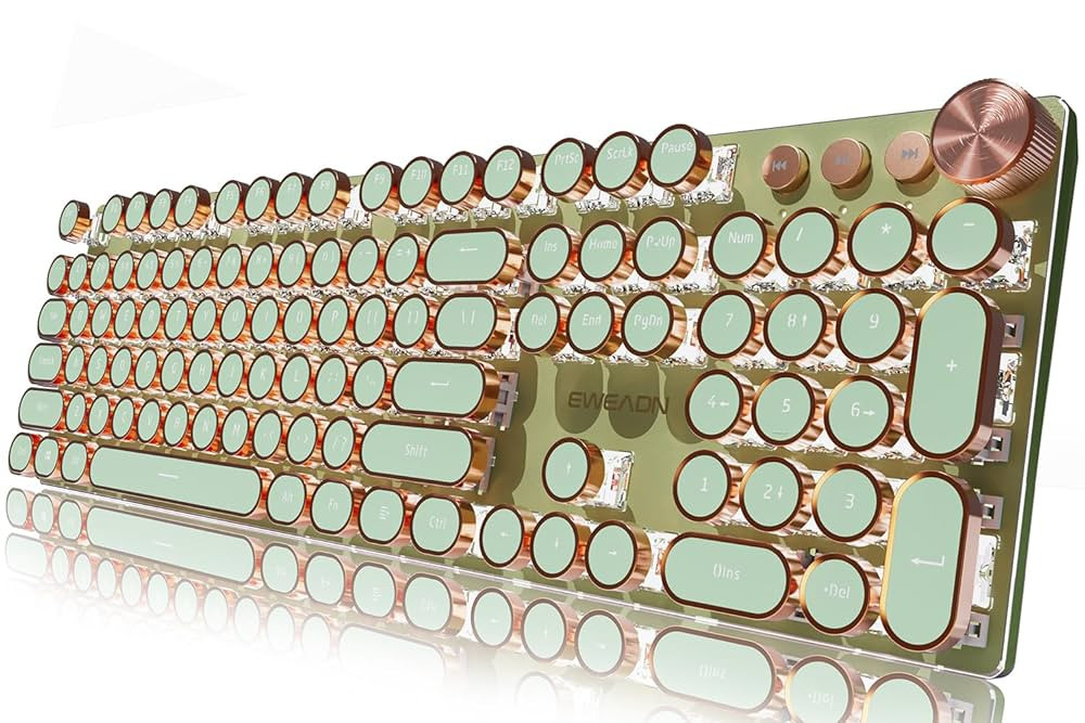 EWEADN Typewriter Style Mechanical Gaming Keyboard, Wired Mechanical Keyboards,104 Keys Backlit L... | Amazon (US)