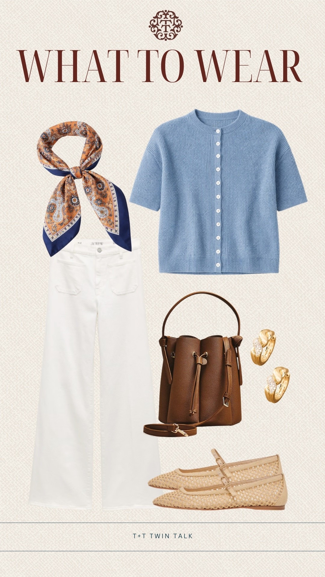 T+T, what to wear! We are loving this short sleeve button down cardigan from social threads paired with white pants. We would accessorize with a patterned scarf from social threads, leather purse from Anthropologie, and cute Mary Jane flats. 

#LTKSeasonal #LTKOver40 #LTKMidsize