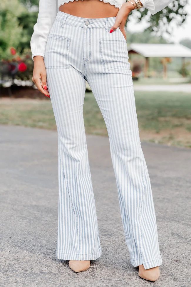 Beyond Beautiful White Stripe Flare Jeans FINAL SALE | Pink Lily
