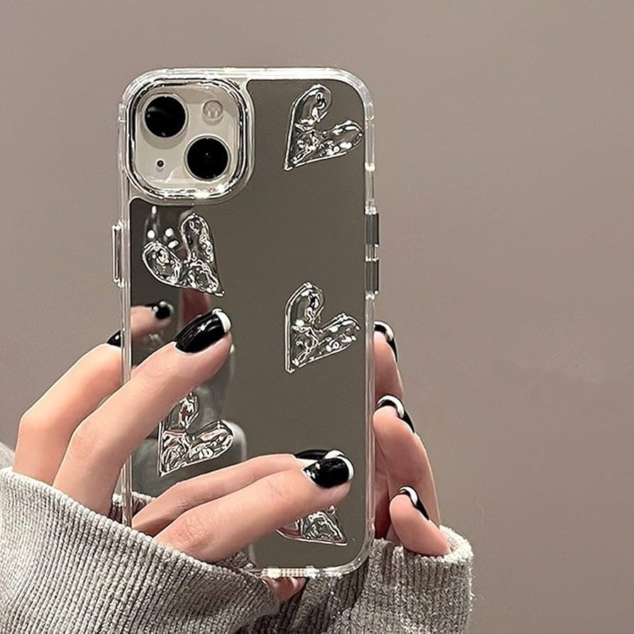 aiyaya Cute Silver 3D Heart Trendy Mirror Phone Case for iPhone 15 Plus Case for Teen Girls Women... | Amazon (US)