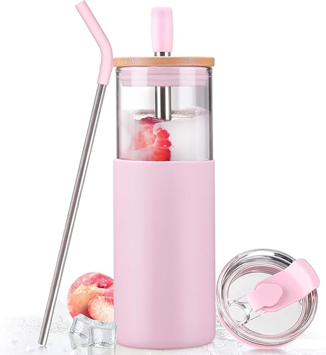 Kodrine 24oz Glass Tumbler with Lids and Straws|Bamboo & On the go Lid|Reusable Ice Coffee Cup wi... | Amazon (US)