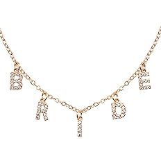 xo, Fetti Bride Pave Necklace, 14" Choker, Gold Charm Letter Cubic Zirconia Jewelry | Bachelorett... | Amazon (US)