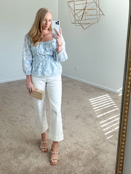 Styling this bestselling Walmart too with flattering white jeans (tts) for the perfect spring outfit! These pearl heeled sandals are a designer look for less and run TTS 

Spanx promo code: AMANDAJOHNXSPANX for 10% off 

#LTKSeasonal