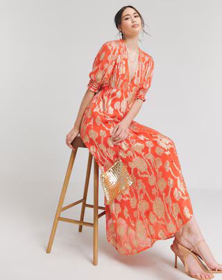 Orange/Gold Jacquard Maxi Dress | Simply Be | Simply Be (UK)