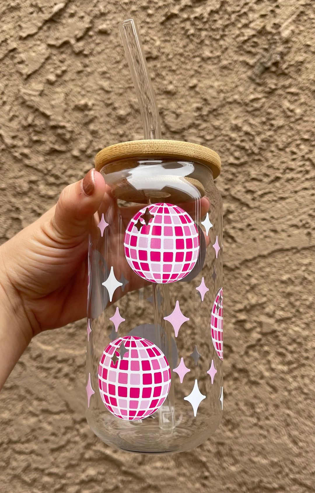 Pink Disco Glass Cup // Iced Coffee Cup // Beer Can Glass // - Etsy | Etsy (US)