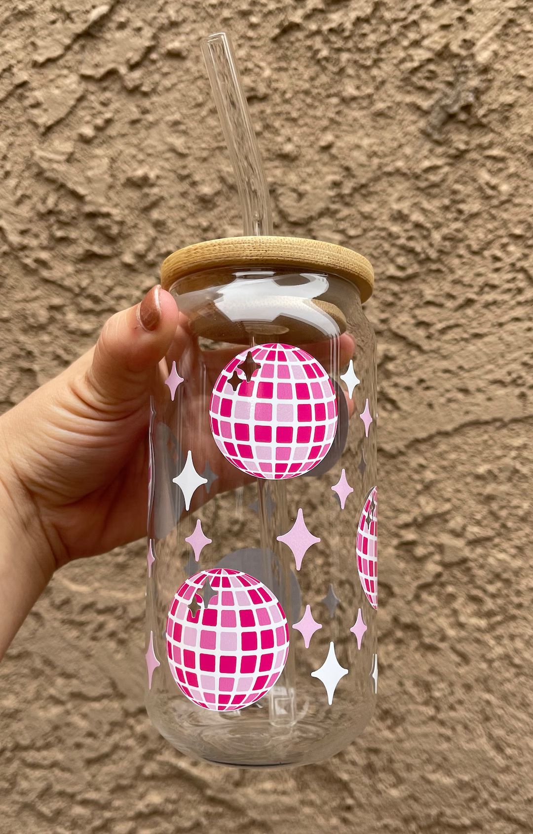 Pink Disco Glass Cup // Iced Coffee Cup // Beer Can Glass // - Etsy | Etsy (US)