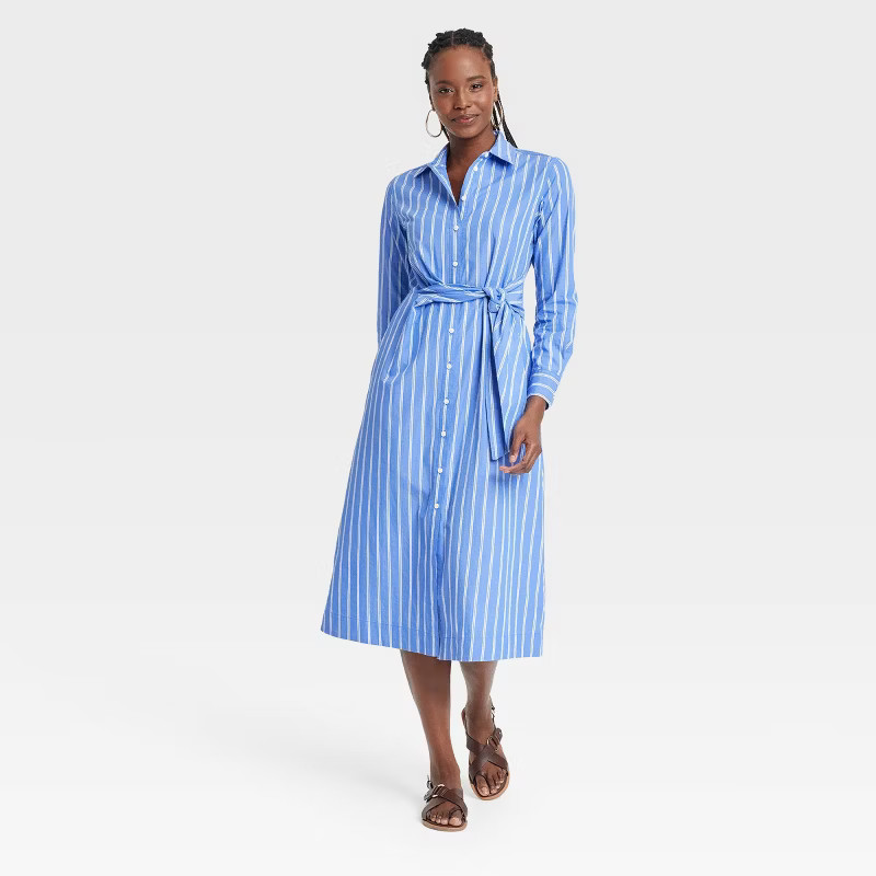 Women's Long Sleeve Tie-Front Midi Shirtdress - Universal Thread™ | Target