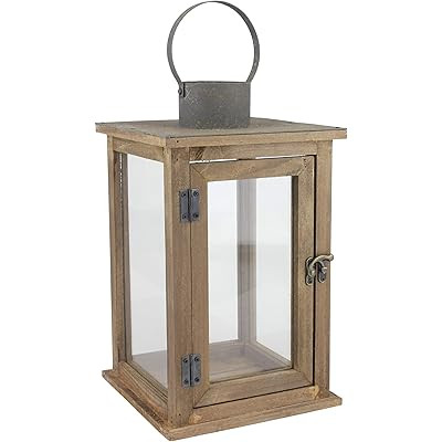 Stonebriar 18 Inch Rustic Wooden Candle Hurricane Lantern, For Table Top, Mantle, Wall Hanging, or G | Amazon (US)