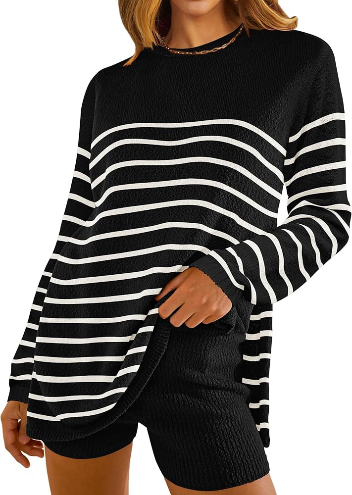 NENONA Women's Striped Sweater Sets Two Piece Comfy Fall Outfits Long Sleeve Casual Knitted Tops ... | Amazon (US)