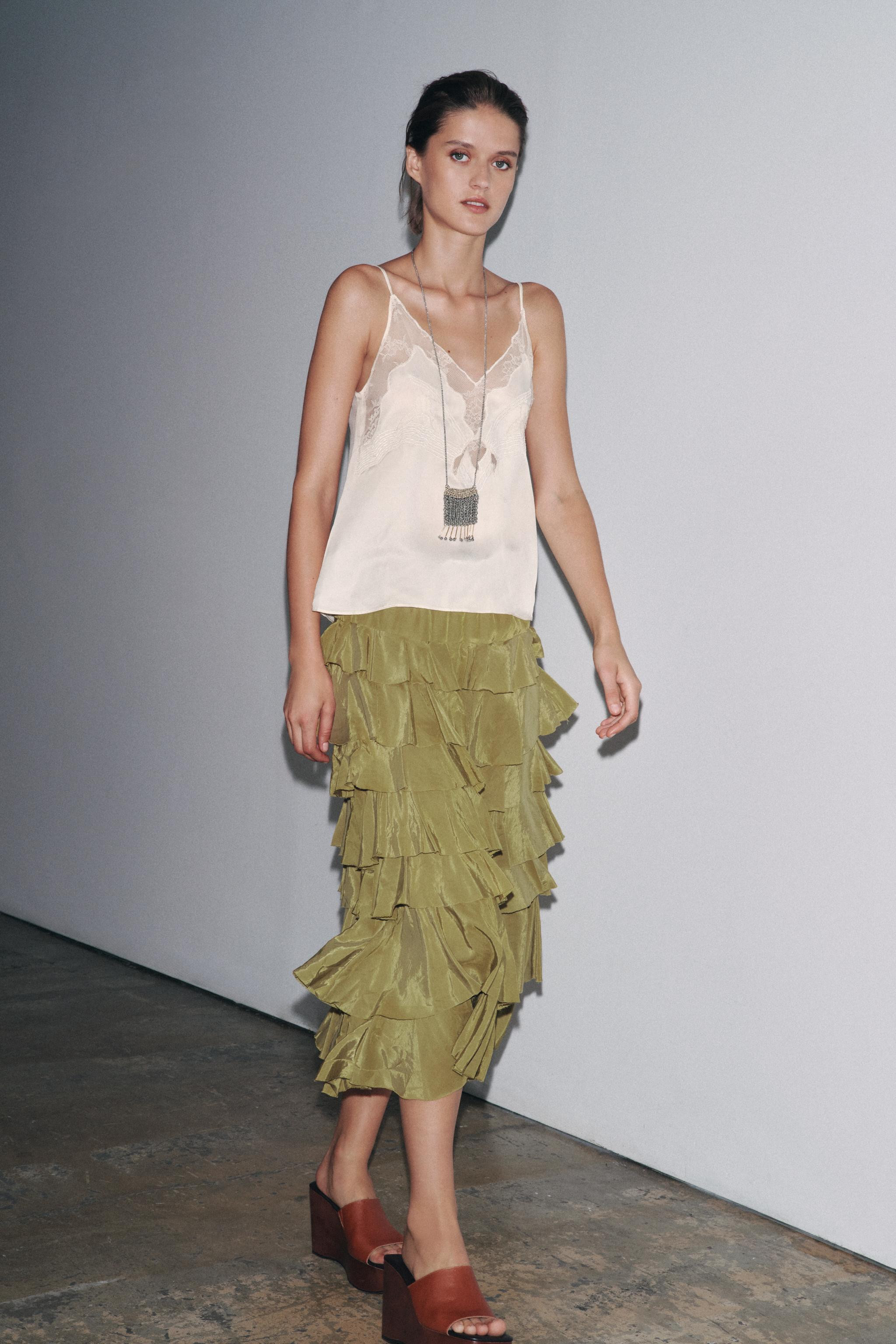 ZW COLLECTION RUFFLED MIDI SKIRT | Zara US