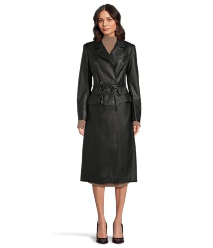 Avec Les Filles, Womens, Belted Faux Leather Trench Coat, Black, Small | Amazon (US)