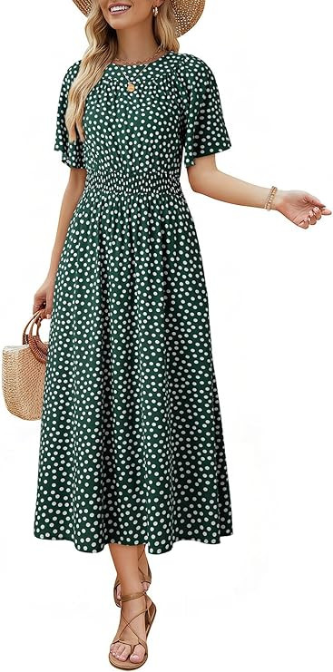 Dokotoo Women's 2026 Summer Spring Boho Midi Maxi Dresses Casual Short Sleeve A Line Flowy Beach ... | Amazon (US)