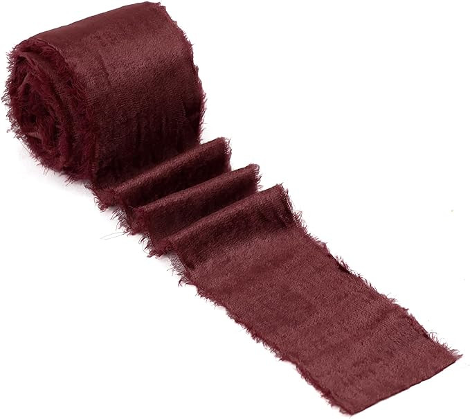 HUIHUANG Burgundy Velvet Ribbon 2 inch Frayed Silk Velvet Fringe Ribbon for Flower Bouquet, Gift ... | Amazon (US)