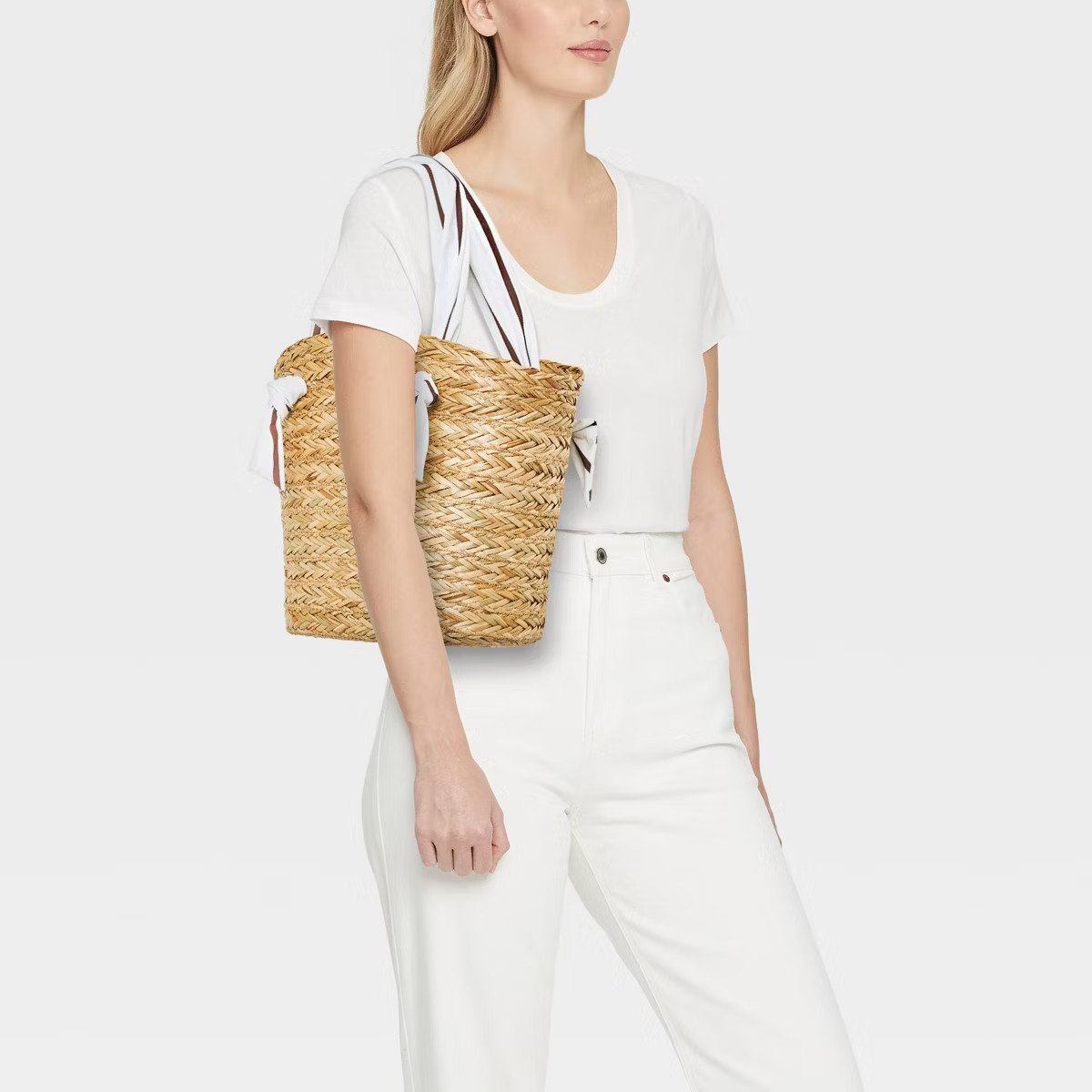 Scarf Basket Tote Handbag - A New Day™ Cream/White | Target
