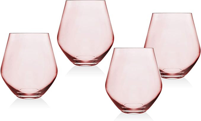 Godinger Stemless Goblet Wine Glasses Beverage Glass Cup - Meridian Blush, 18oz - Set of 4 | Amazon (US)