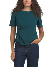 Scuba Ponte Short Sleeve Knot Side Crew Neck Top | Marshalls