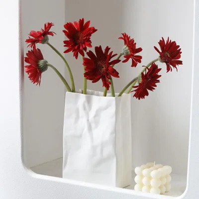 Crinkle Paper Bag Ceramic Vase for Flower Arrangement Table Centerpiece | Wayfair North America