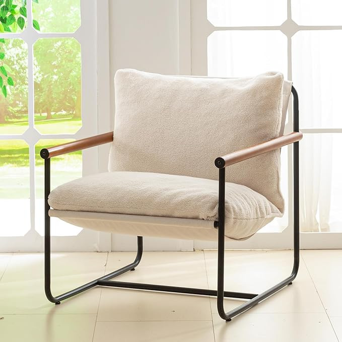 HIGOGOGO Modern Accent Chair, Living Room Chair with Wood Armrests, Shredded Foam Cushion, and St... | Amazon (US)