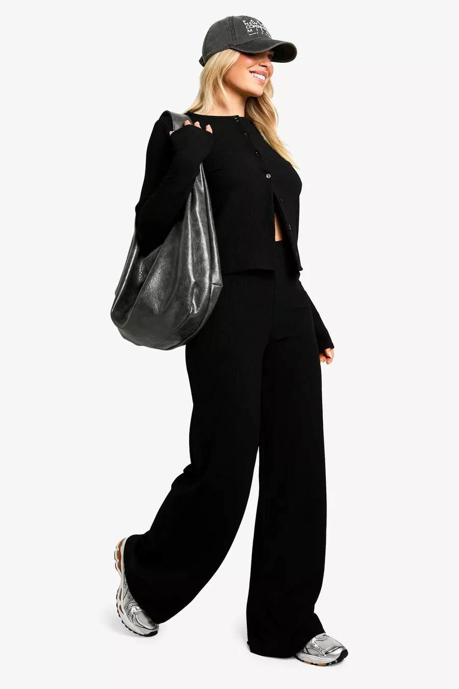 Rib Cardigan and Wide Leg Trouser Co Ord | Boohoo.com (UK & IE)