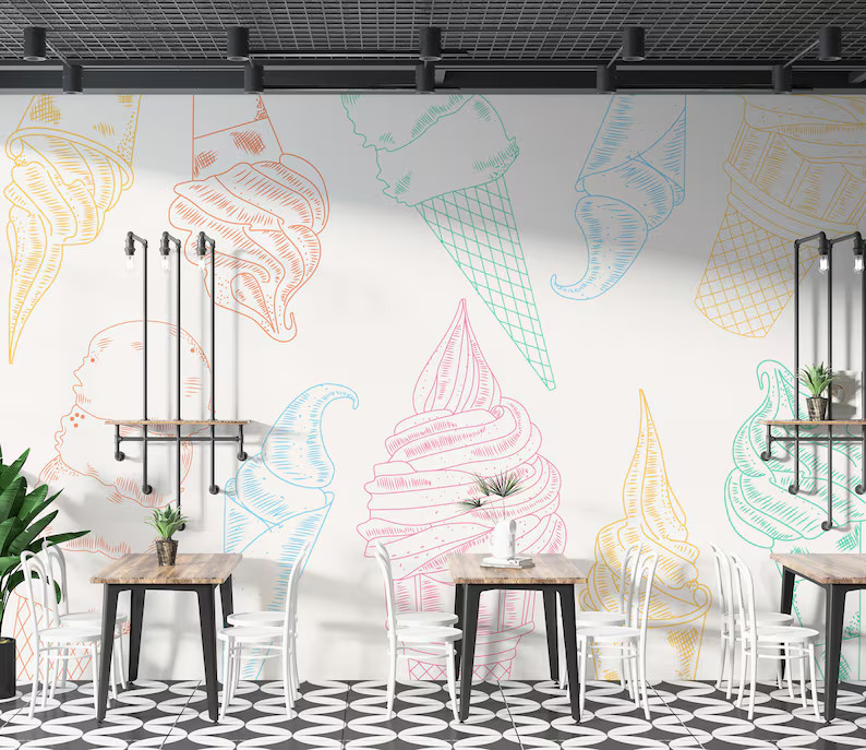 Ice Cream Wall Graphics Peel and Stick Wallpaper Ice Cream - Etsy | Etsy (US)