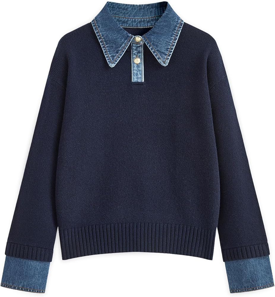 Womens Oversized Sweater Cozy Chunky Long Sleeve Mock Turtleneck V Neck Button Down Denim Polo Pu... | Amazon (US)