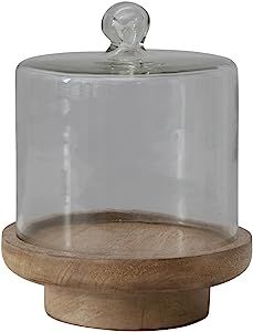 Creative Co-Op Glass Cloche with Footed Mango Wood Base, Set of 2 Pieces, 7''L x 7''W x 8''H | Amazon (US)