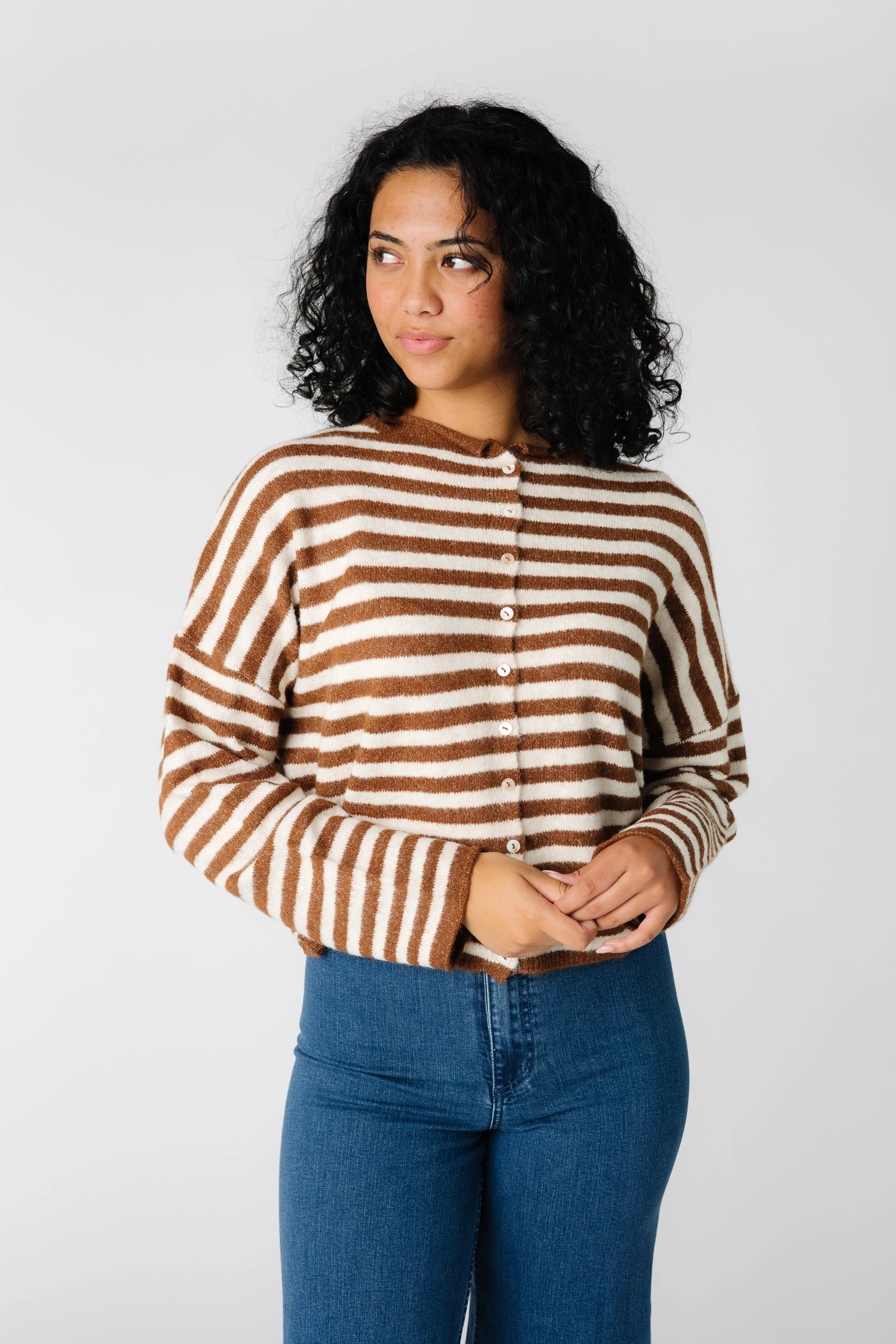 Aria Stripe Cardigan - Ivory & Brown | Called To Surf