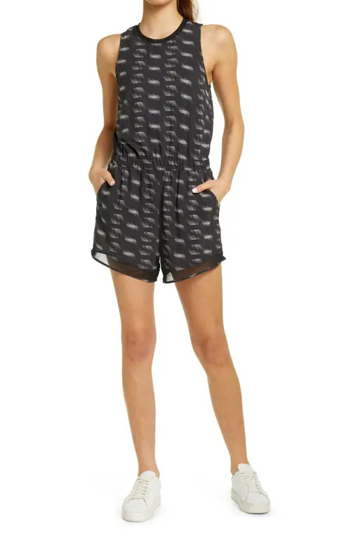 zella Getaway Blouson Romper in Black Halide Geo Print at Nordstrom, Size X-Small | Nordstrom