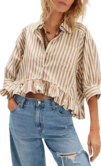 Free People Bailey Stripe Ruffle Hem Cotton Button-Up Shirt | Nordstrom | Nordstrom