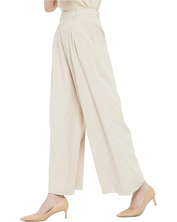 Tronjori Women High Waist Casual Wide Leg Long Palazzo Pants Trousers Regular Size | Amazon (US)