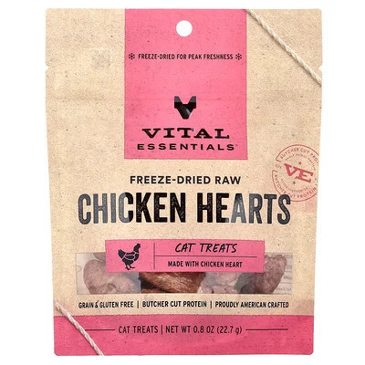 Vital Essentials, Freeze-Dried Raw Cat Treats, Chicken Hearts, 0.8 oz (22.7 g) | iHerb