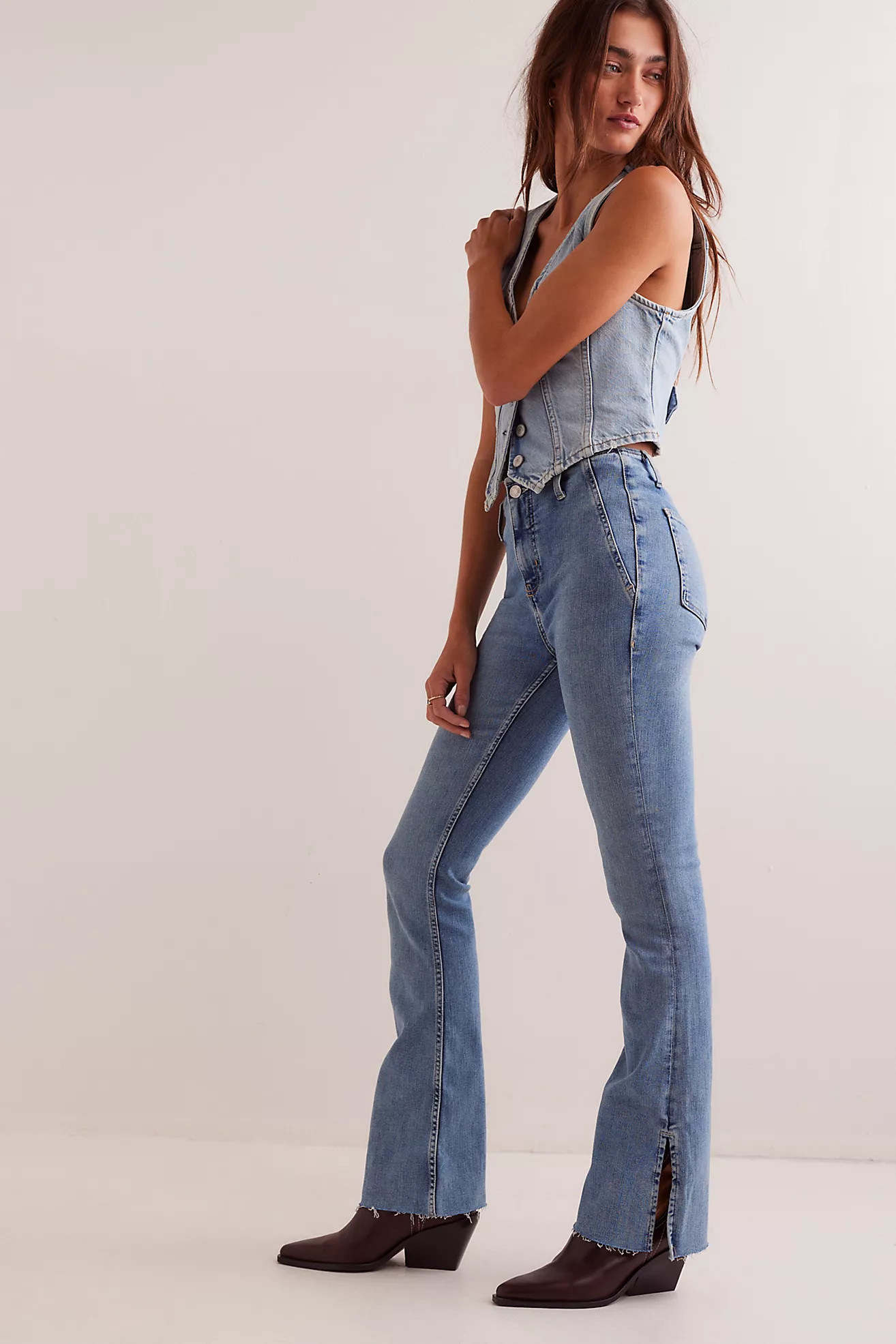 We The Free Level Up Slit Slim Flare Jeans | Free People (Global - UK&FR Excluded)